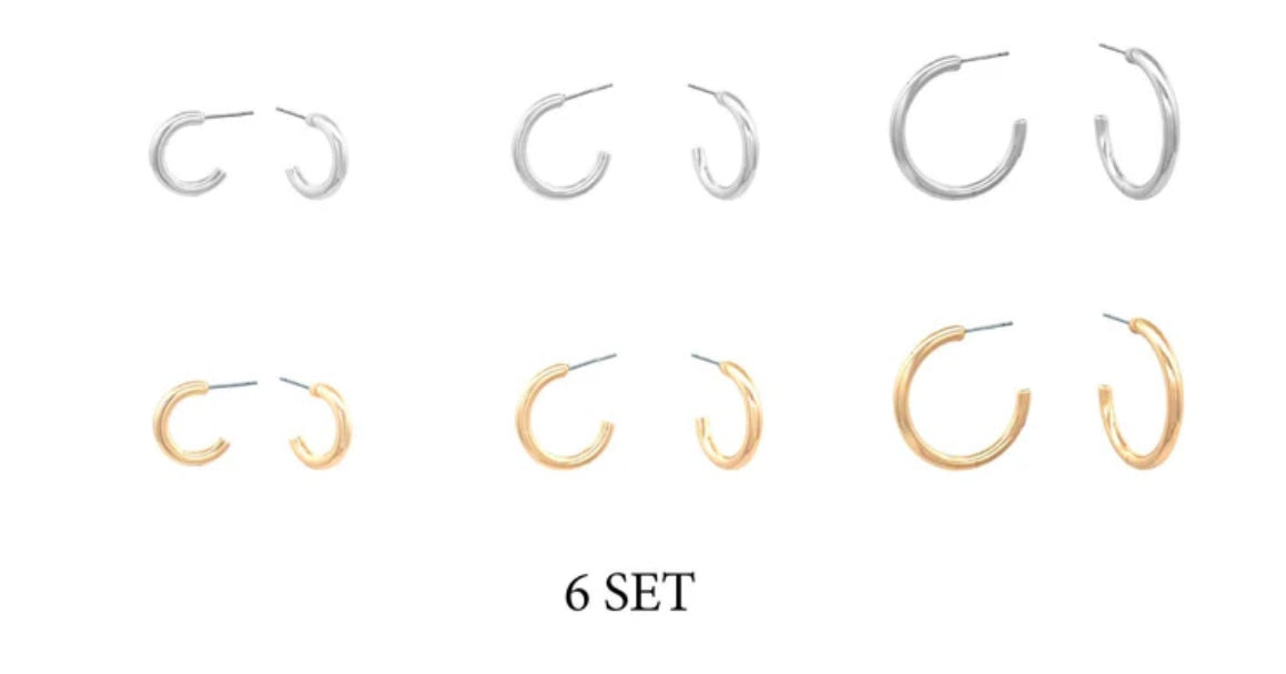 Set of 6 Gold and Silver Hoop Earrings