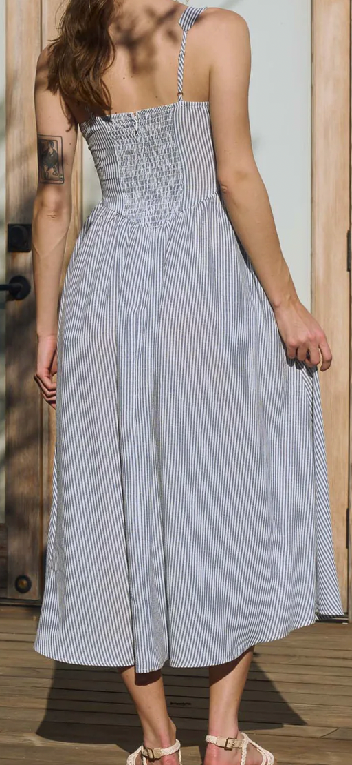 STRIPE SLEEVELESS CORSET DETAIL MIDI DRESS