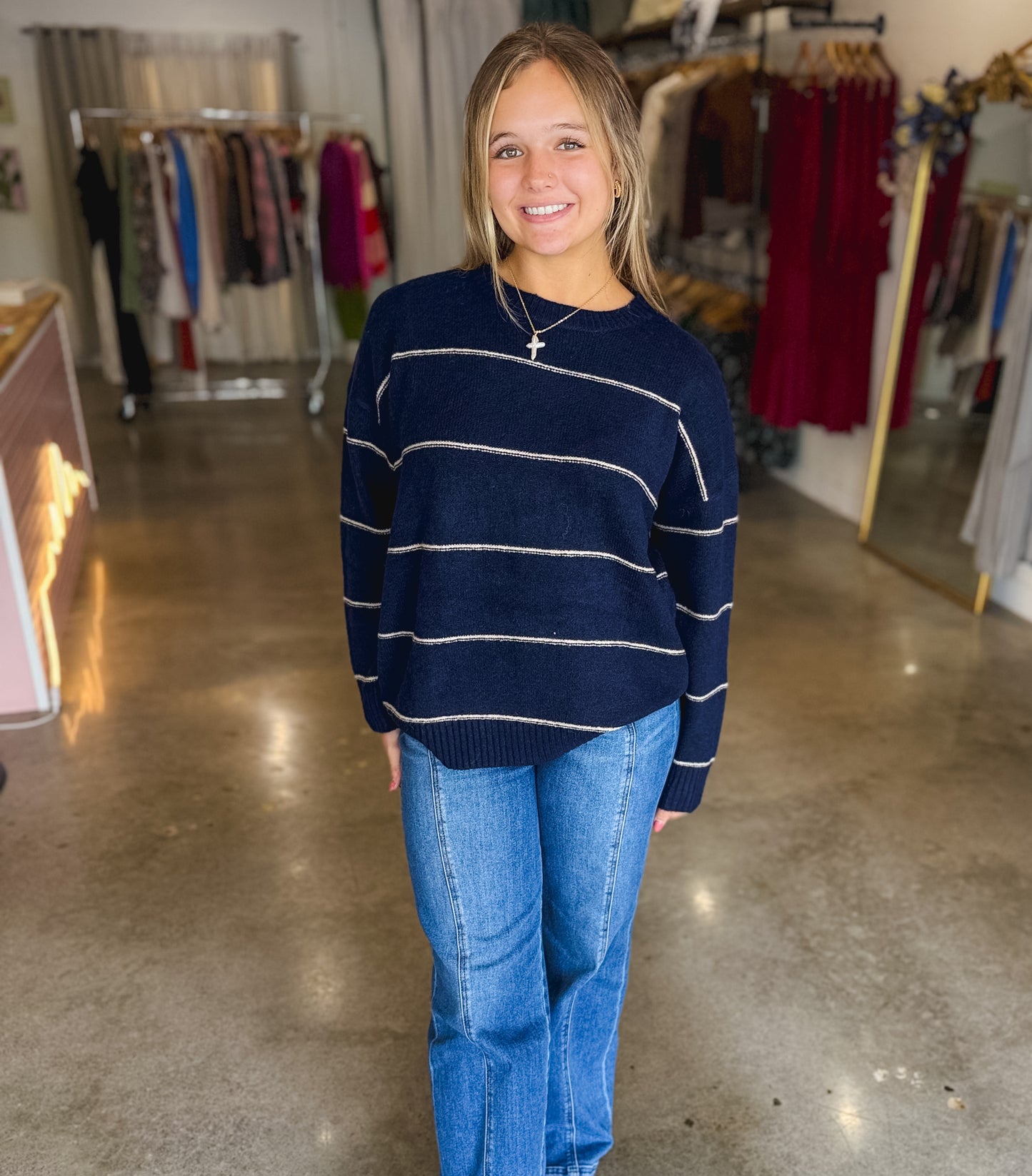 Navy white stripped sweater