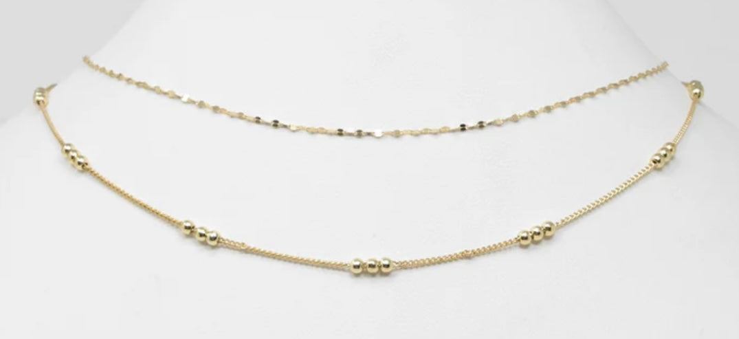 Gold Thin 2 Layered Triple Beaded Accent 16"-18"
Necklace