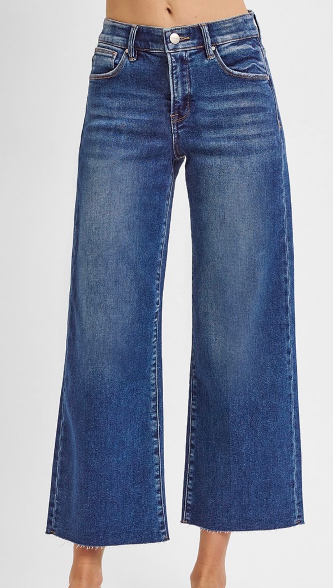Mid-Rise Crop Wide Leg Jean with Tummy Control