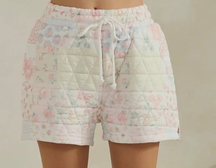 Pink Floral Quilted Shorts