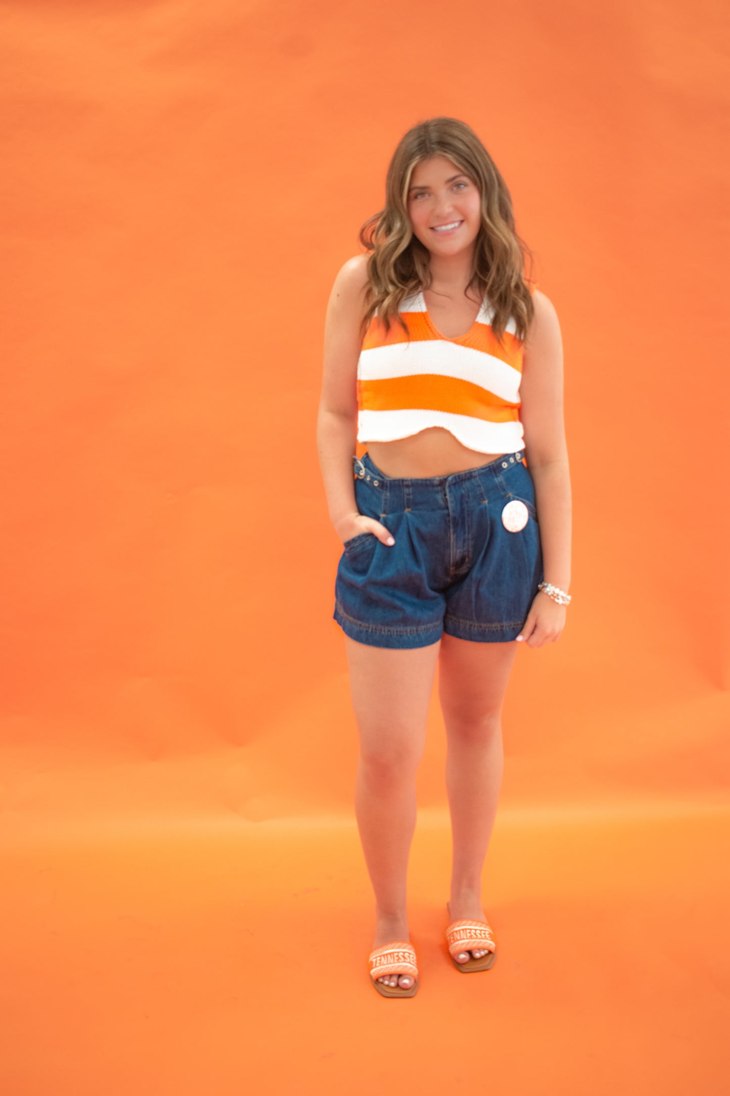 Orange and White Stripe Cropped Top