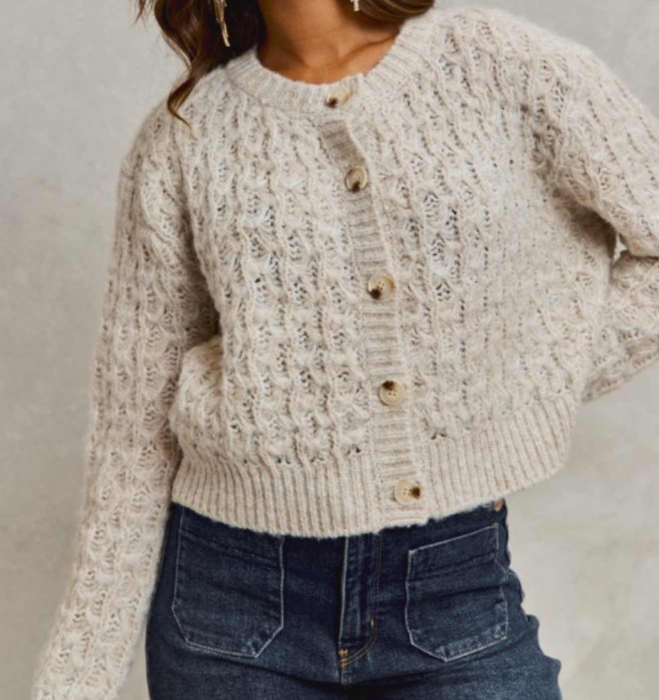 Lt Grey Textured Knit Cardigan
