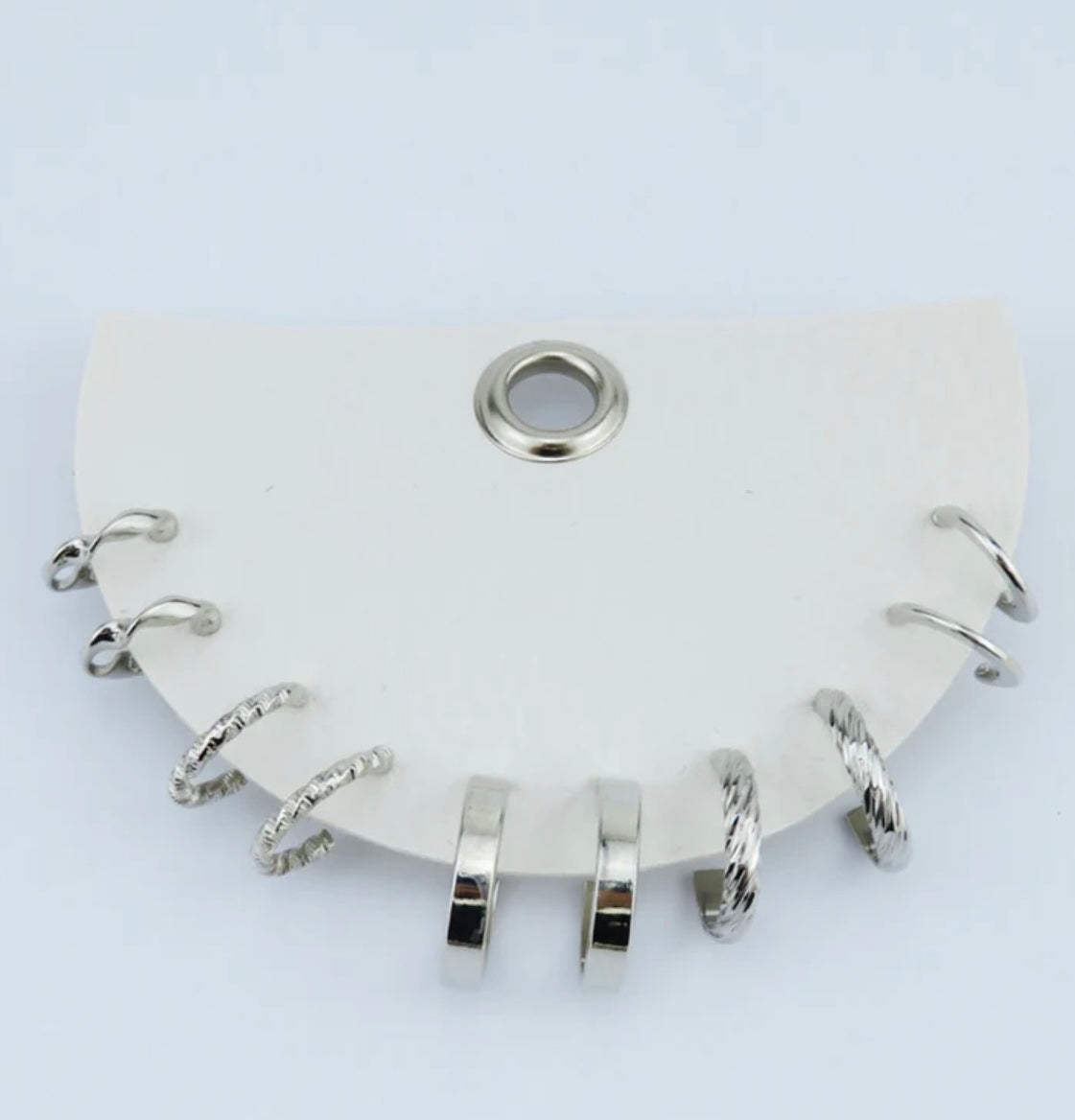 Silver Set of 5 Small Hoops on Leather Card