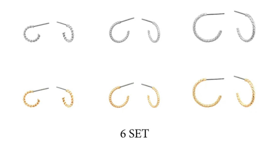 Set of 6 Gold and Silver Hoop Earrings