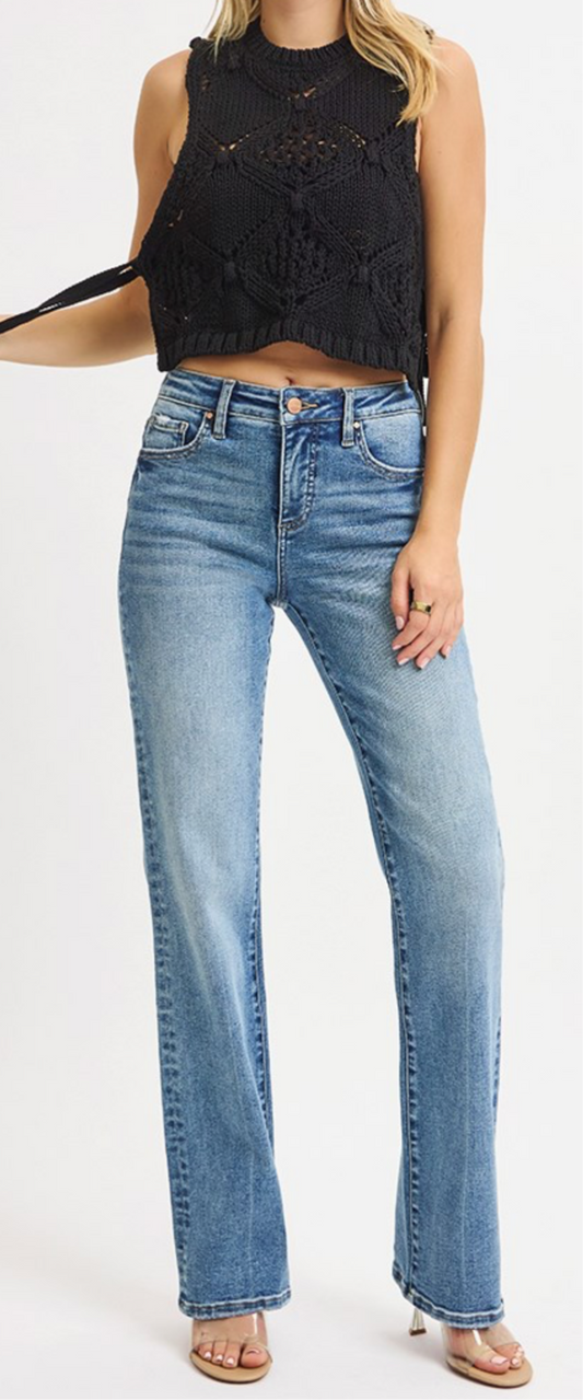 Straight Medium Wash High-Rise Jean with Tummy Control