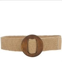 Tan Wooden Circle Buckle Straw