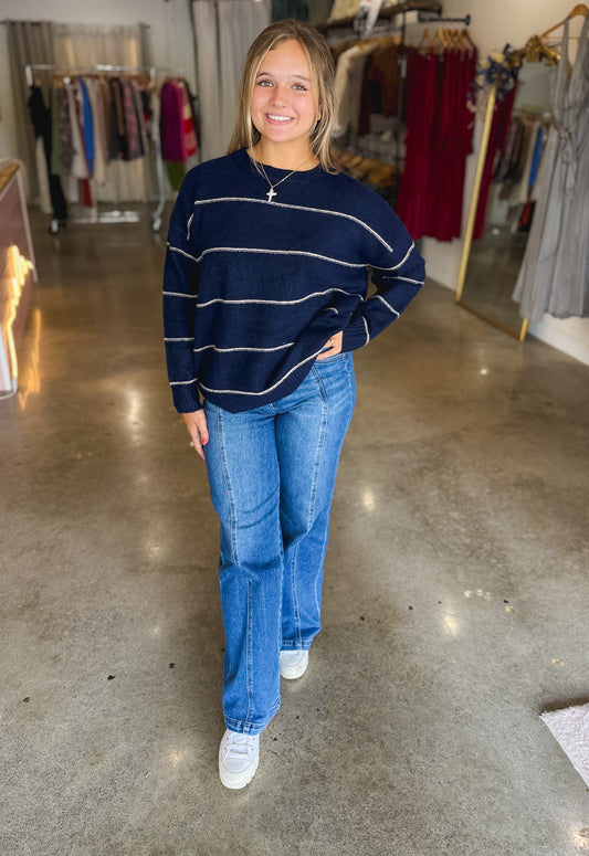 Navy white stripped sweater