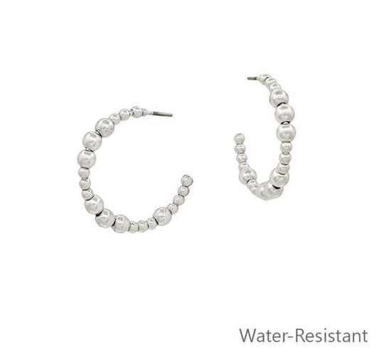 Water Resistant 3mm & 4mm Silver Beaded 1" Hoop
Earring