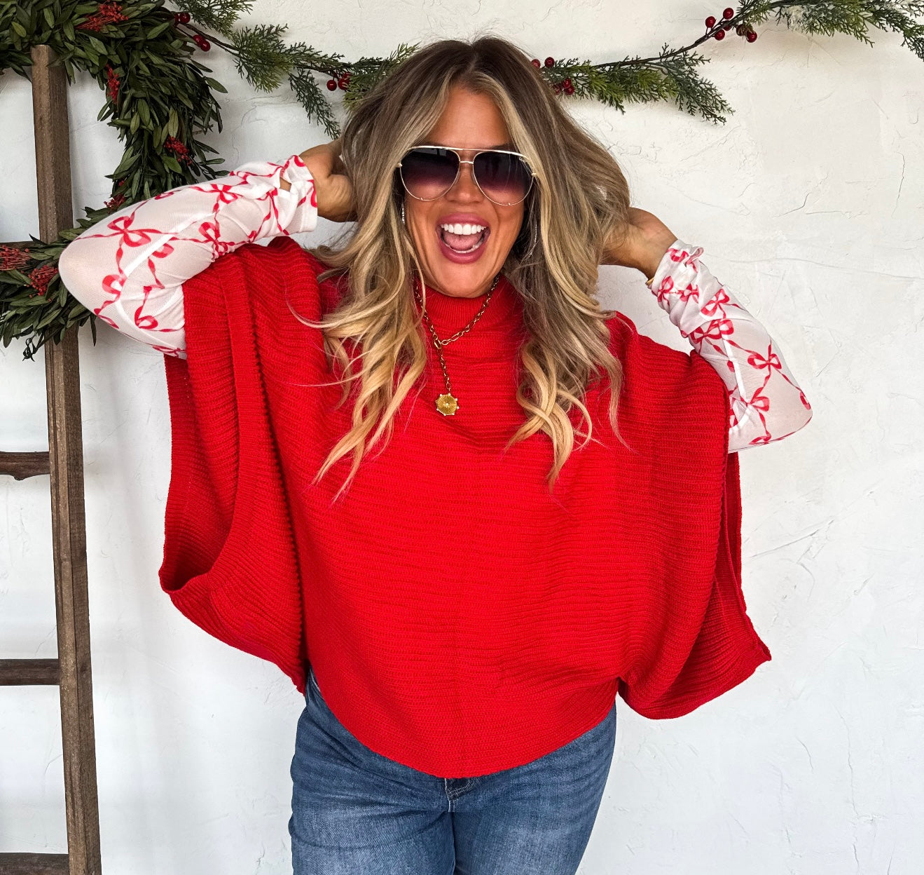 Plus Red Hot Poncho Sweater