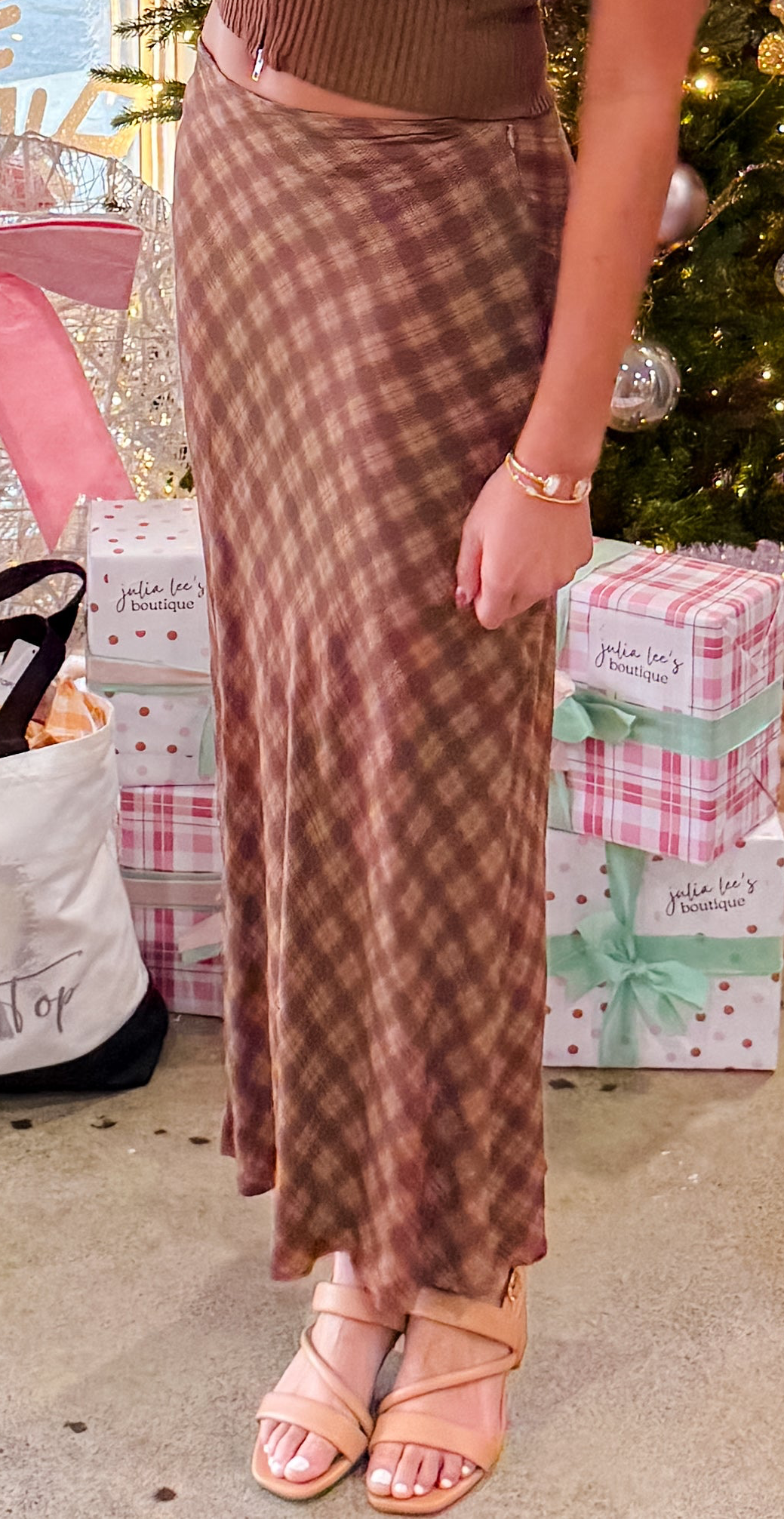 Plaid High Waist Midi Skirt