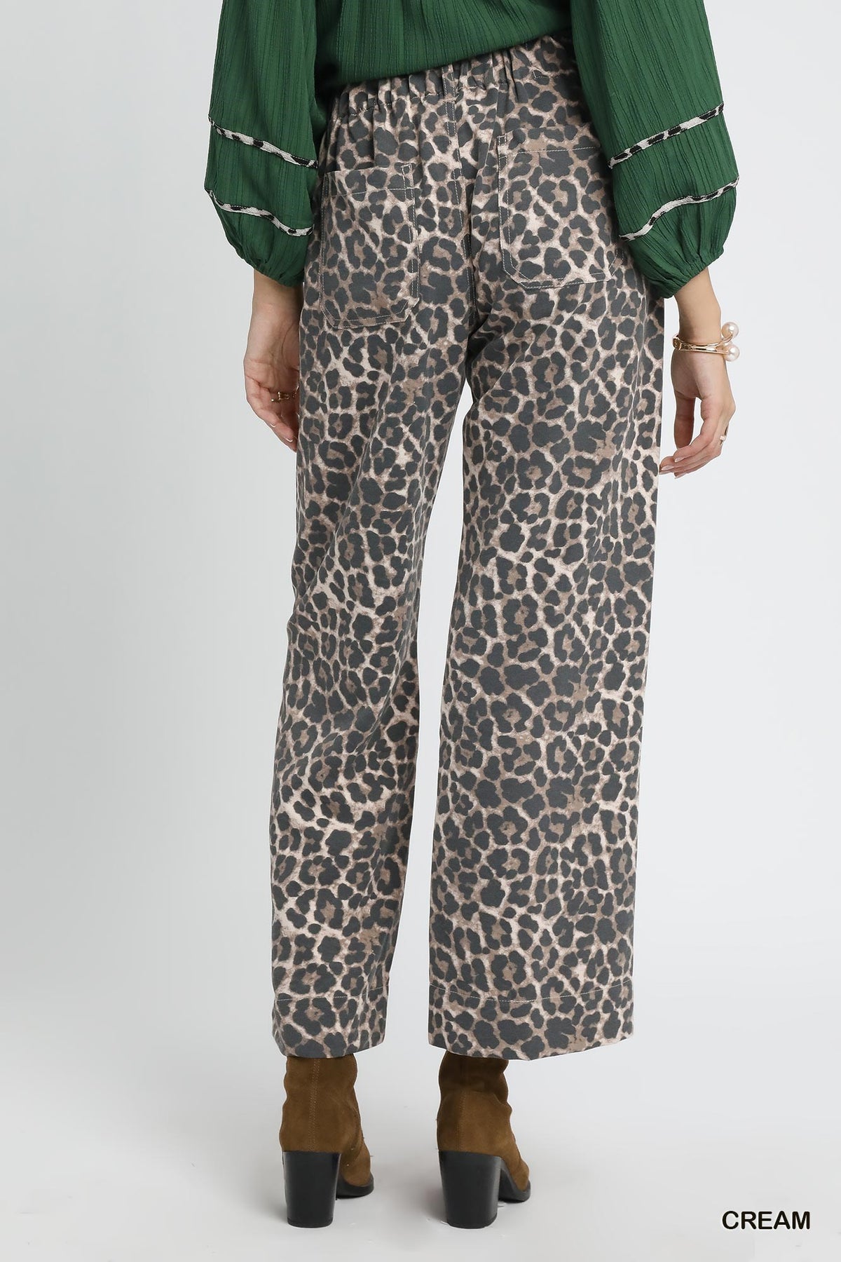 Umgee Animal Print Non- Stretch Wide Leg Pants