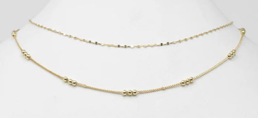 Gold Thin 2 Layered Triple Beaded Accent 16"-18"
Necklace