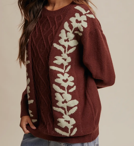 Floral Cable Knit Sweater