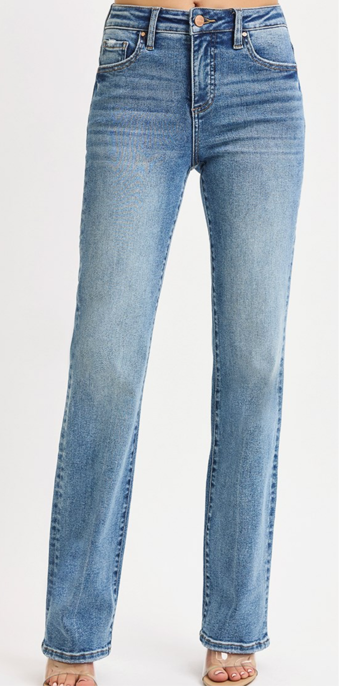 Straight Medium Wash High-Rise Jean with Tummy Control