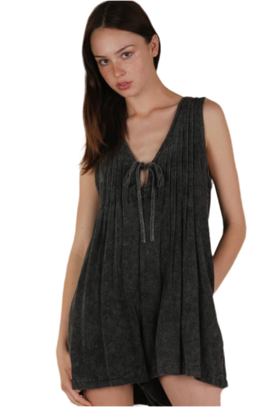 Mineral Washed Pleated Romper