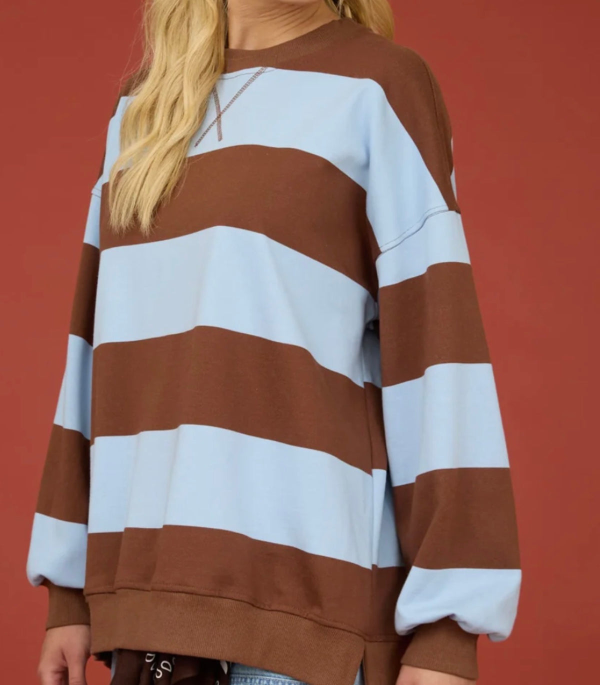 Brown & Blue Stripped Crewneck