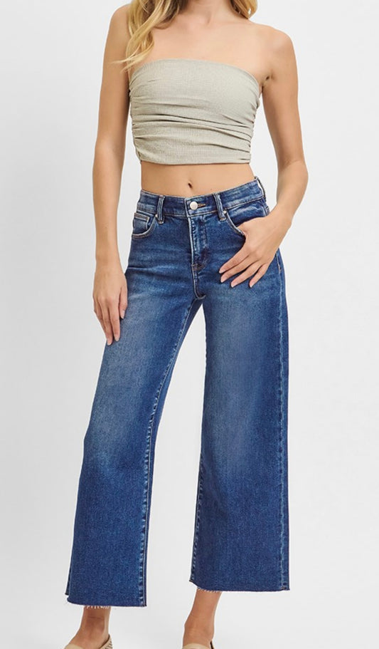 Mid-Rise Crop Wide Leg Jean with Tummy Control