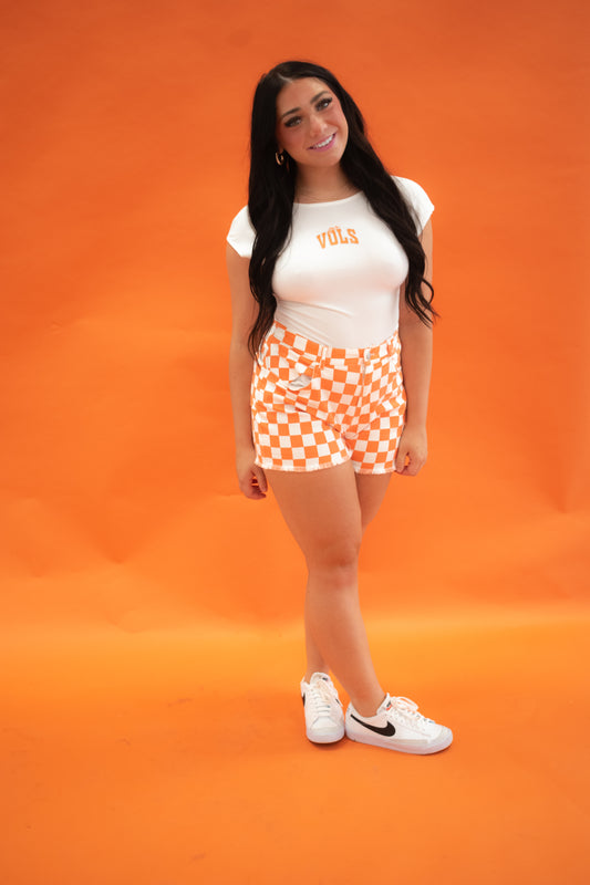 Game Day Checkered Frayed Hem Casual Shorts