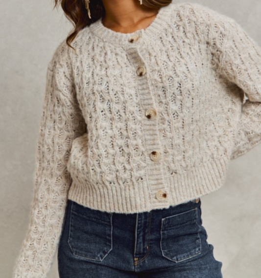 Lt Grey Textured Knit Cardigan