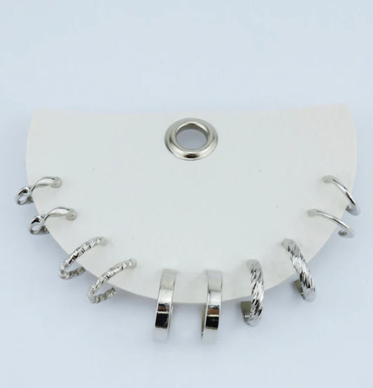 Silver Set of 5 Small Hoops on Leather Card