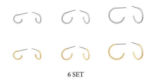 Set of 6 Gold and Silver Hoop Earrings