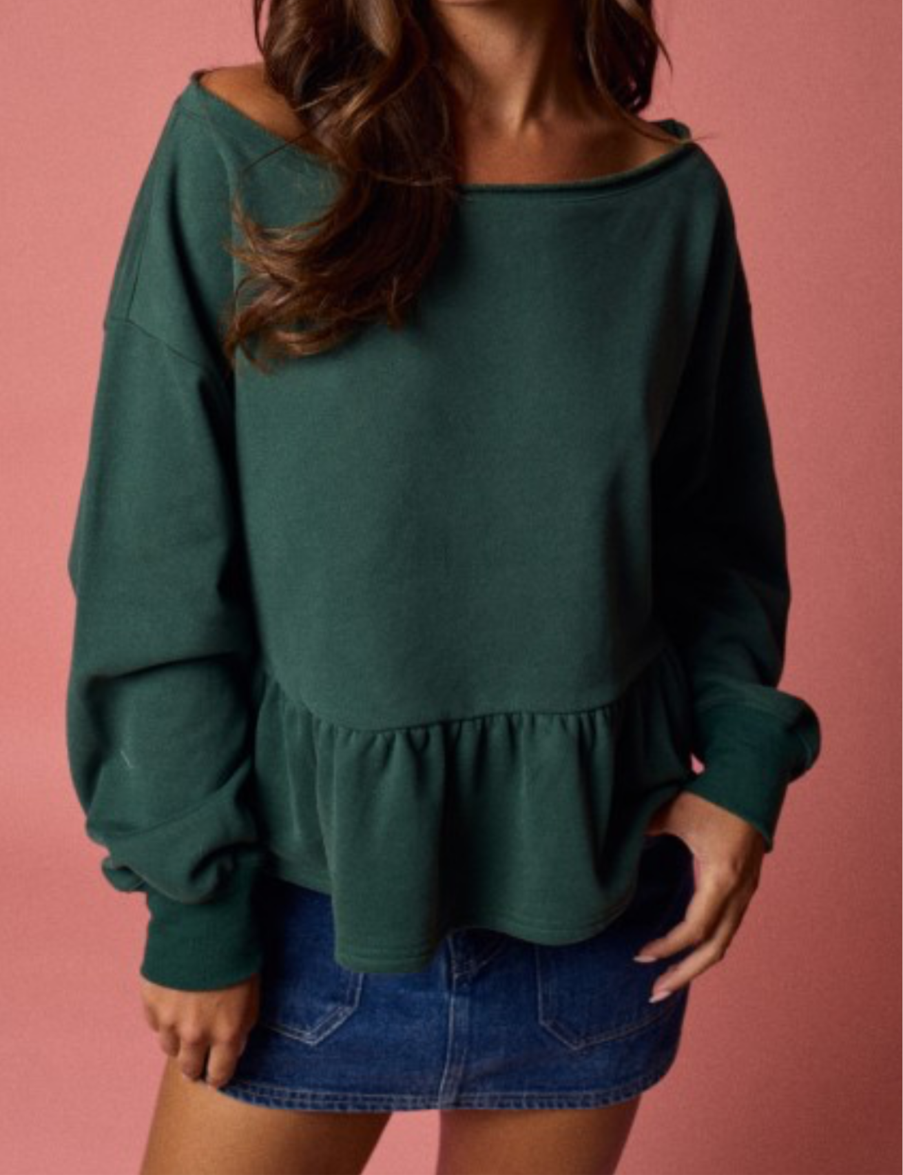 Hunter Green Peplum Sweatshirt