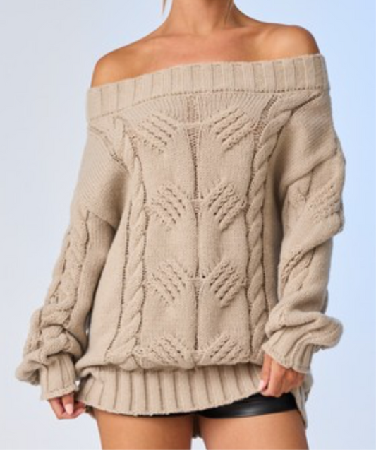 Taupe Off Shoulder Sweater