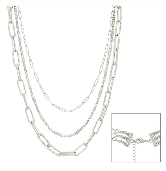 Matte Silver Three Layered 16"-20" Necklace (Multi
Functional 3-way clasp)