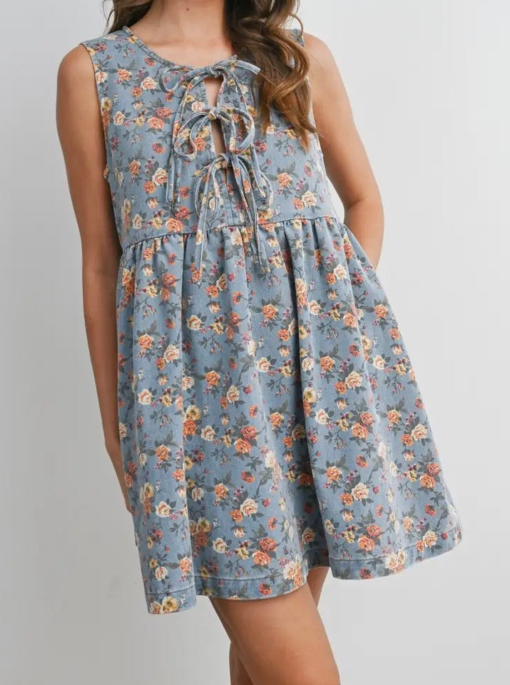 Floral Denim Babydoll Dress