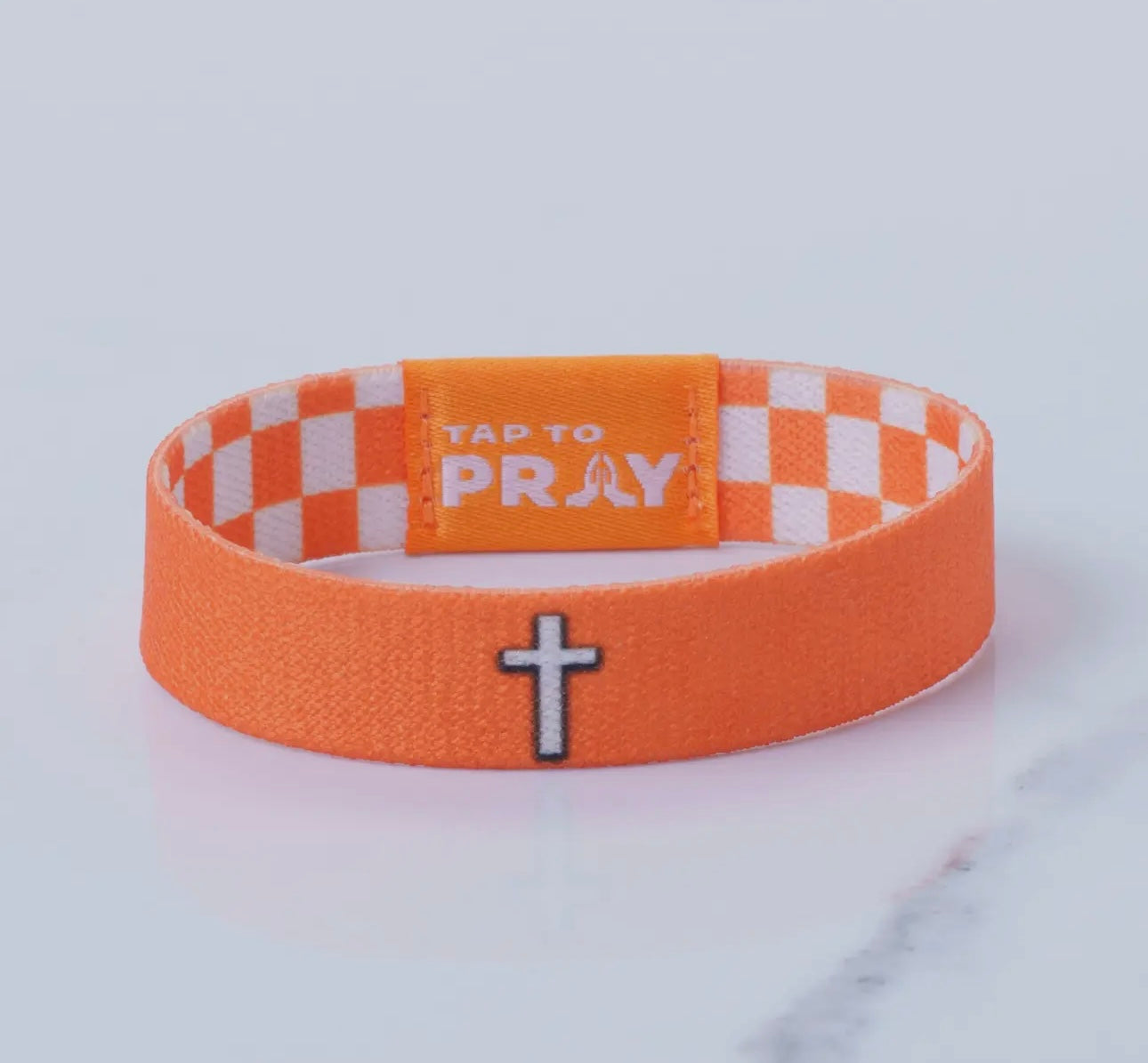 Tap To Pray™ Wristbands - Orange & White Checkers