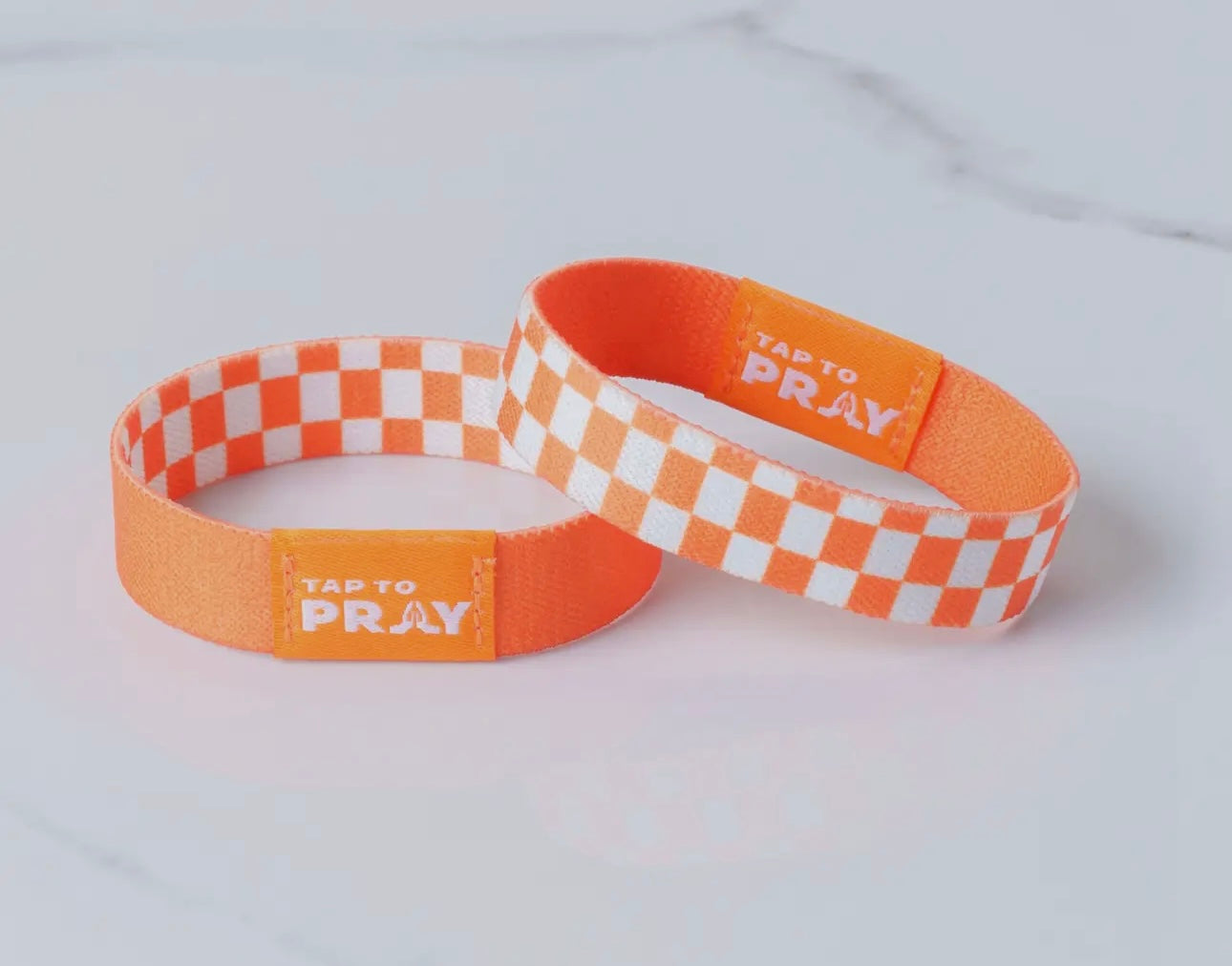 Tap To Pray™ Wristbands - Orange & White Checkers