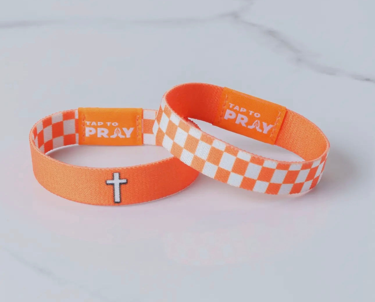 Tap To Pray™ Wristbands - Orange & White Checkers