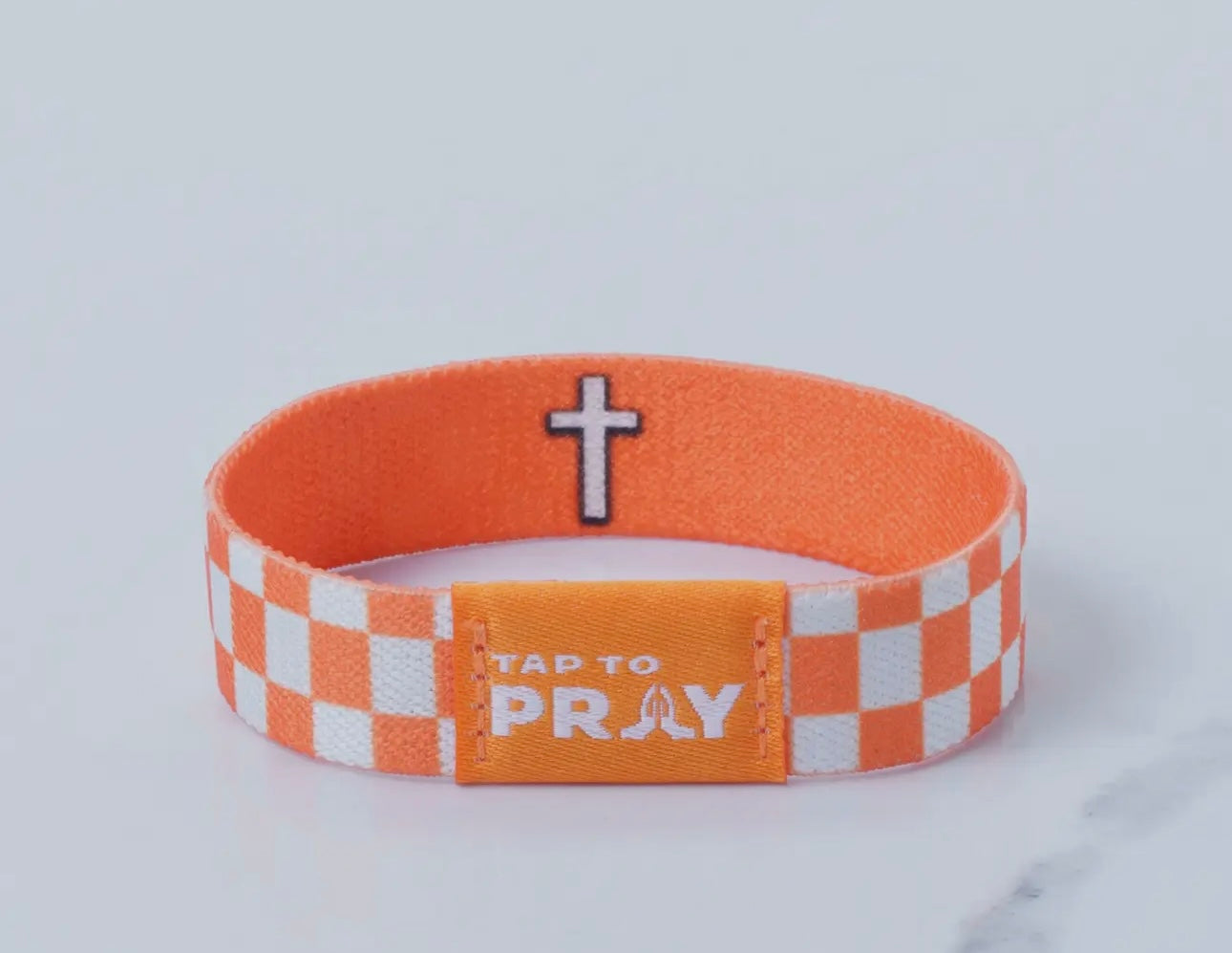 Tap To Pray™ Wristbands - Orange & White Checkers