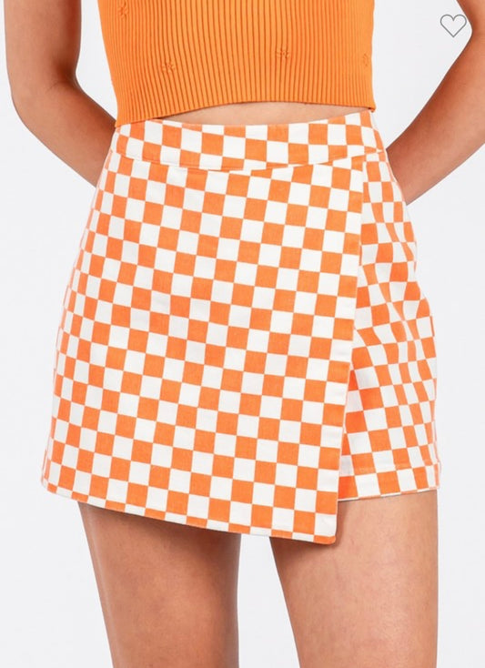 Game Day Checkered Overlay Wrap Front Mini Skort