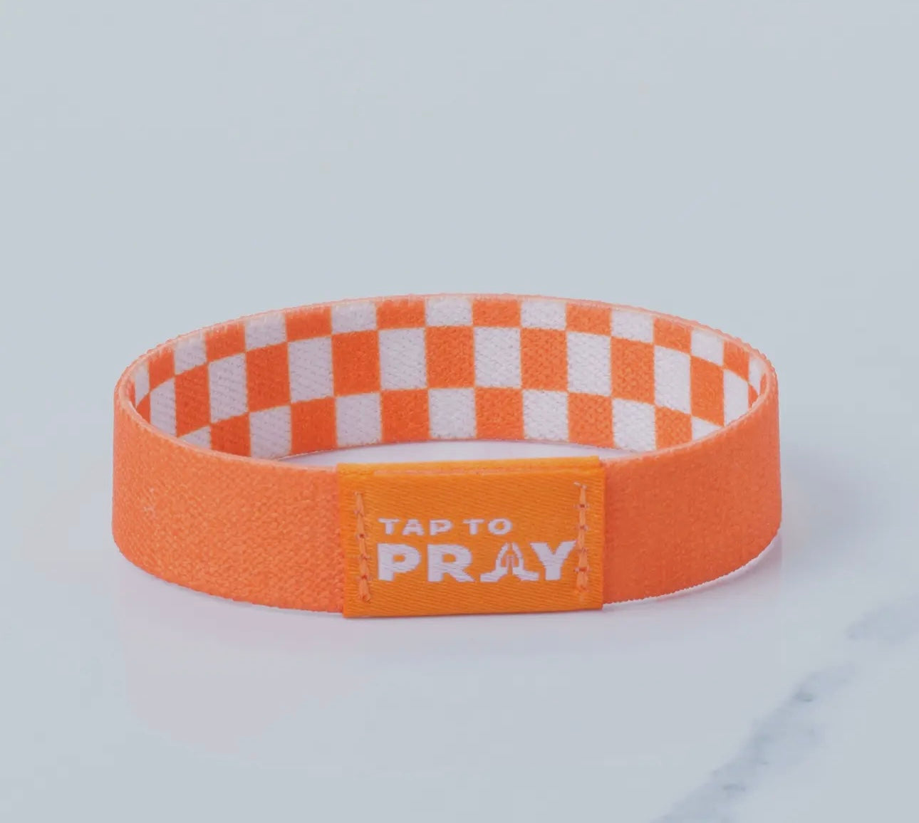 Tap To Pray™ Wristbands - Orange & White Checkers
