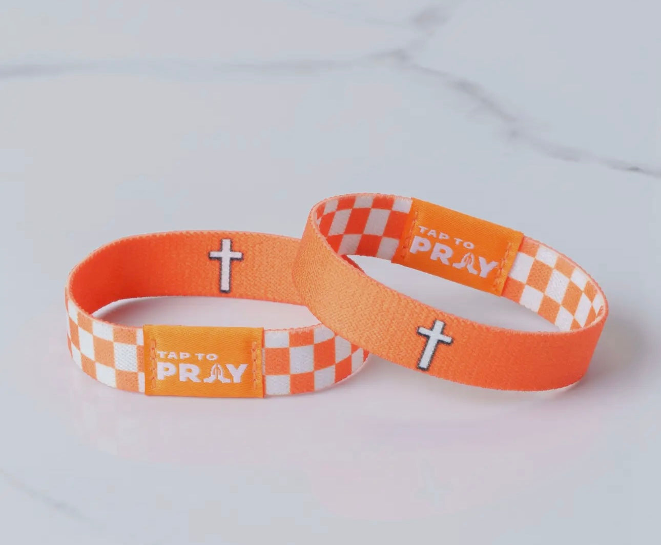Tap To Pray™ Wristbands - Orange & White Checkers