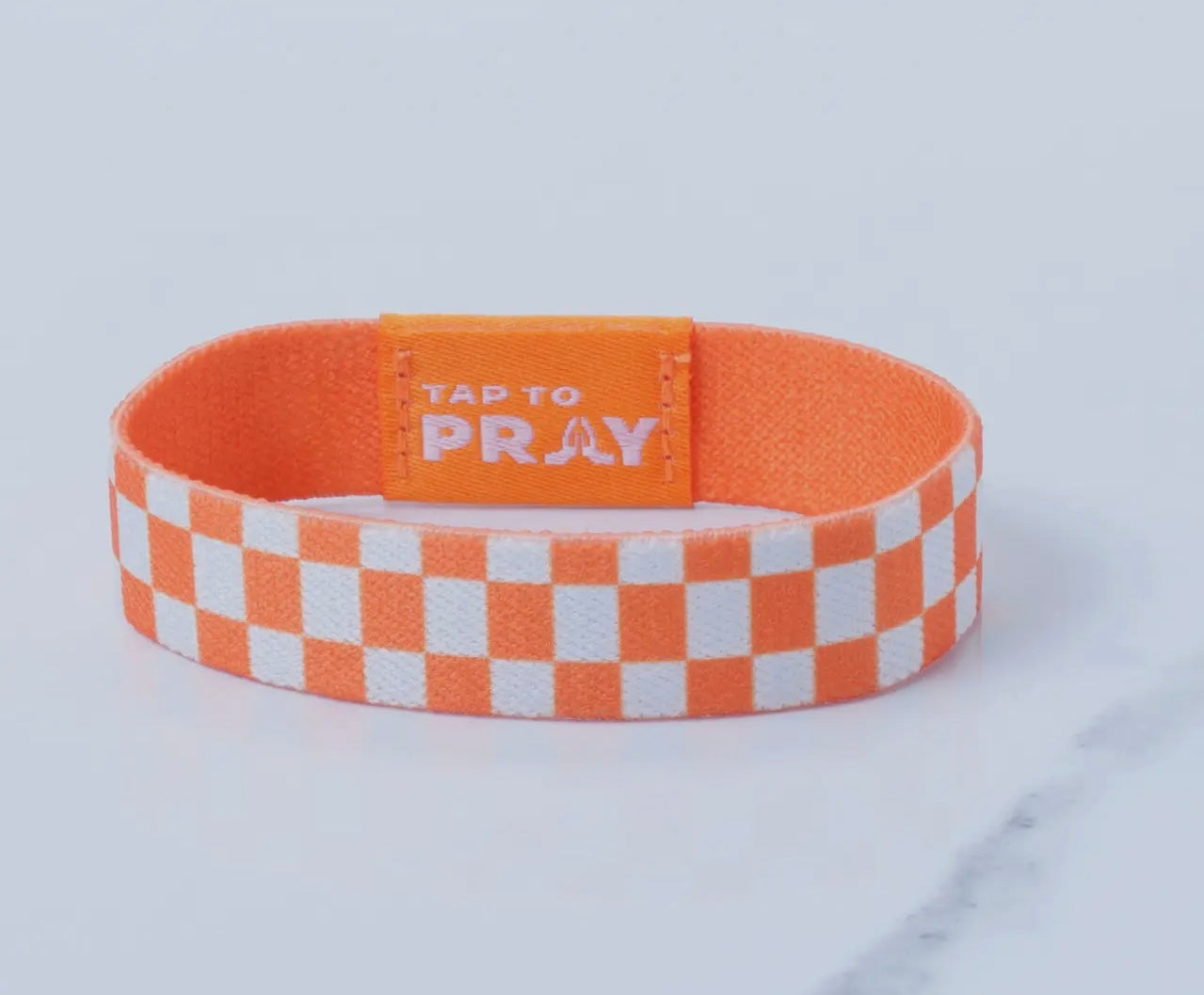 Tap To Pray™ Wristbands - Orange & White Checkers