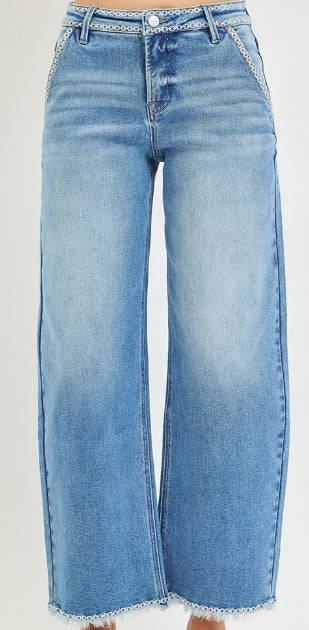 Risen High Rise Embroidered Barrel Jeans