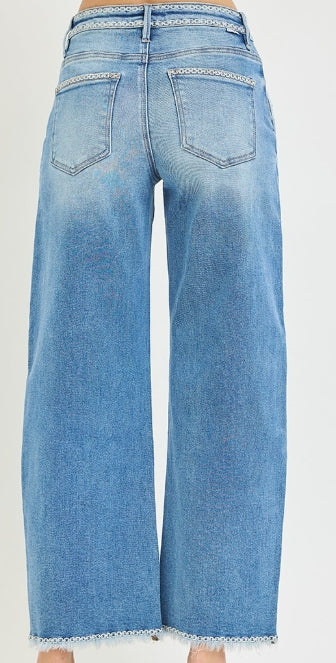Risen High Rise Embroidered Barrel Jeans